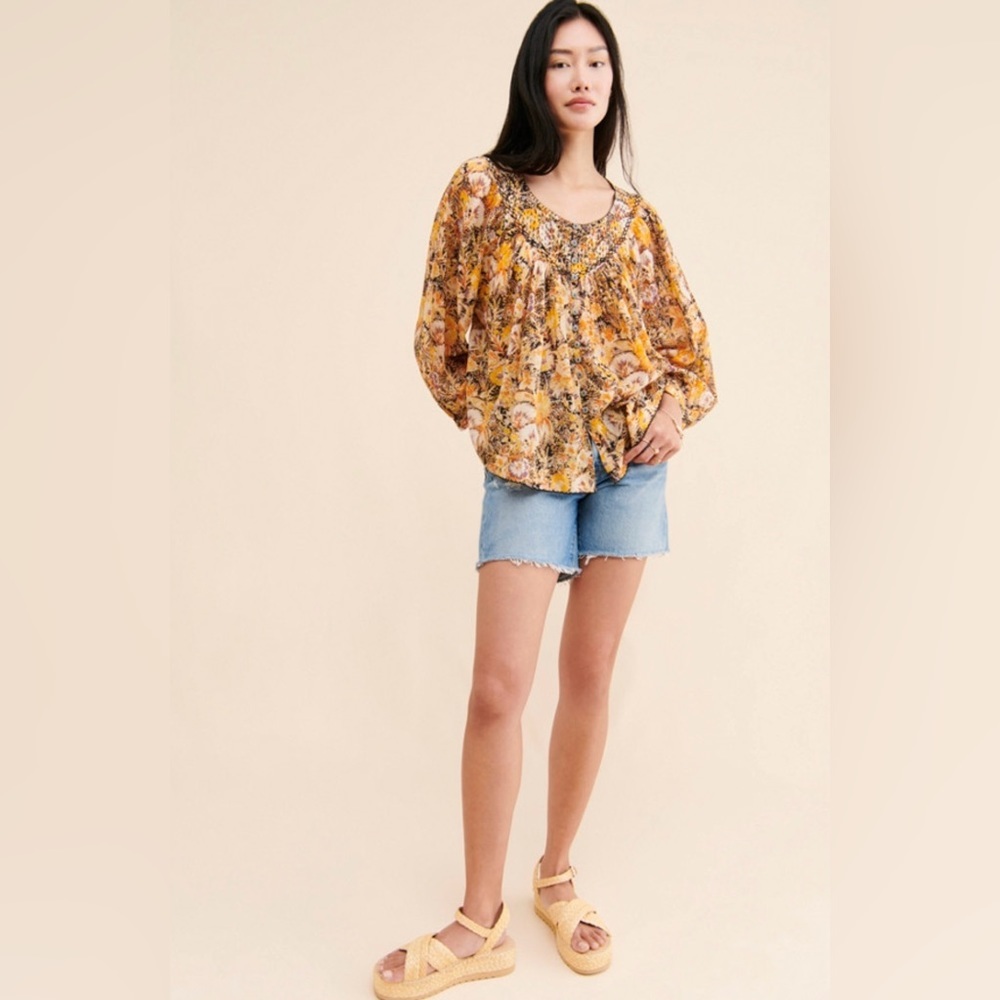 Free People We The Free Cool Meadow Floral Printed Cotton Top